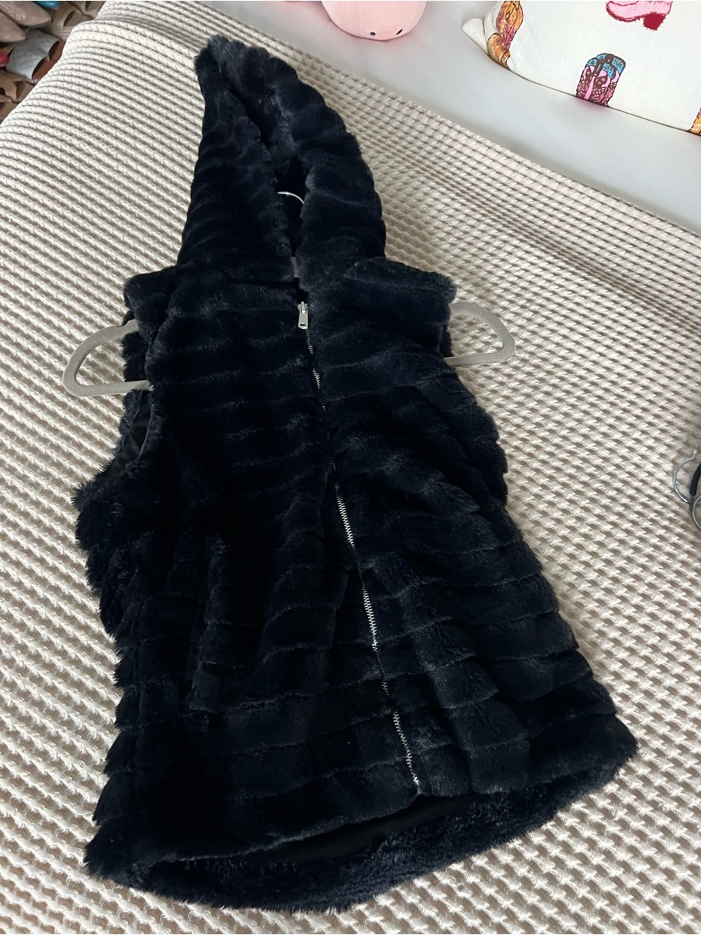 Love Tree Black Faux Fur Hooded Vest